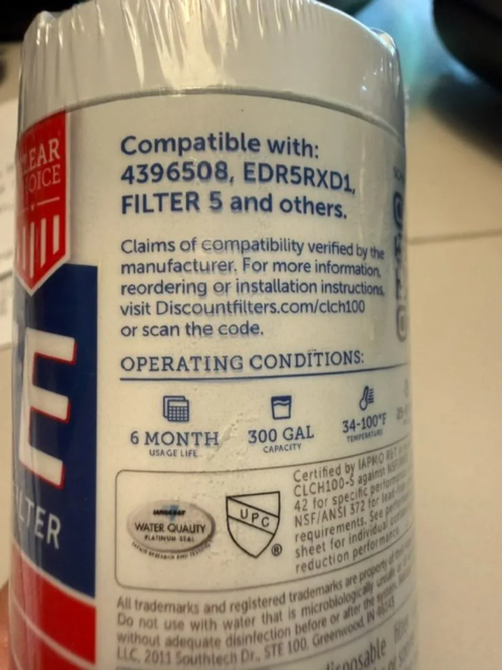 (2) Clear Choice Water Filters CLCH100 Compatible w/4396508 and EDR5RXD1